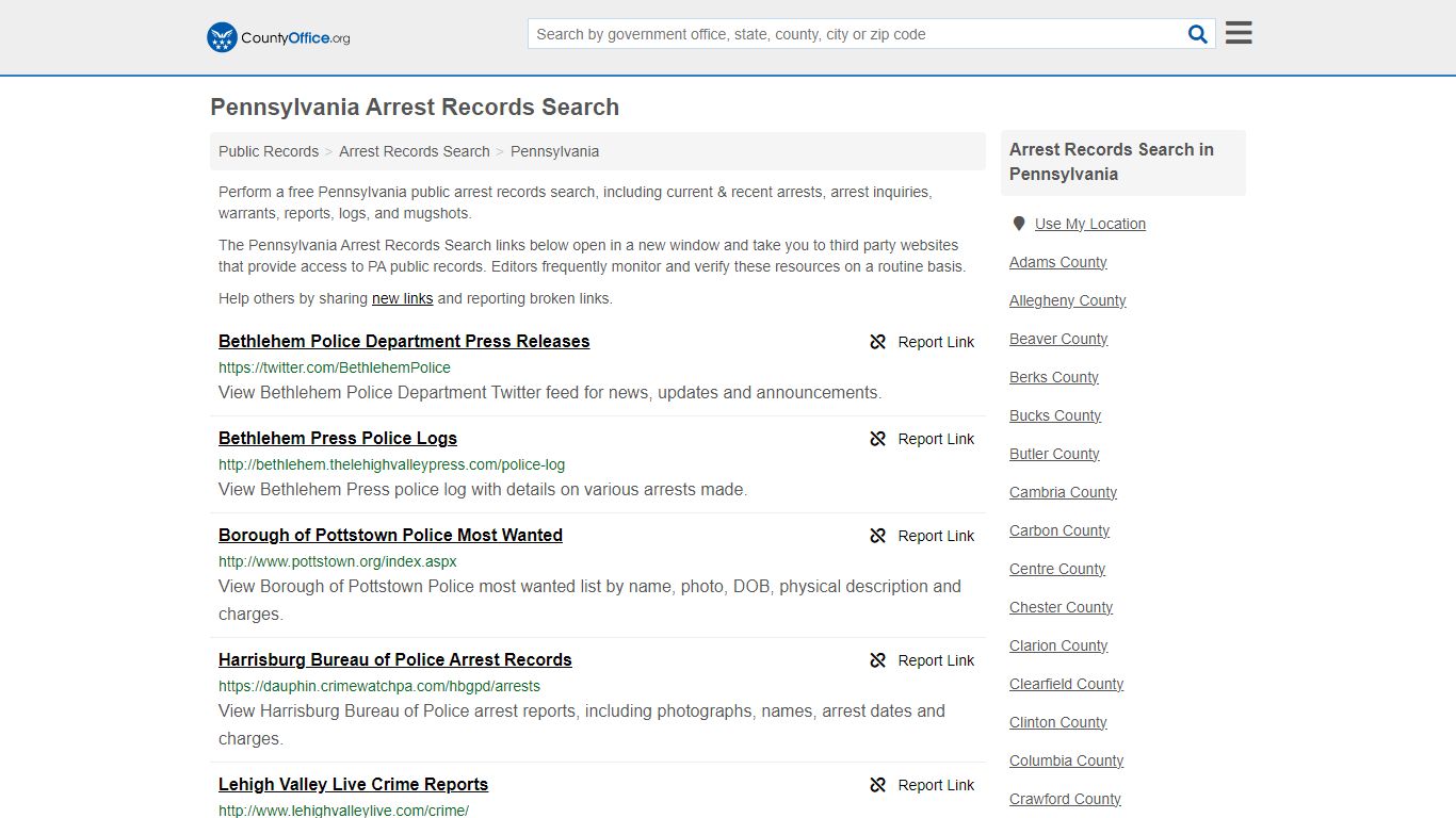 Arrest Records Search - Pennsylvania (Arrests & Mugshots) - County Office